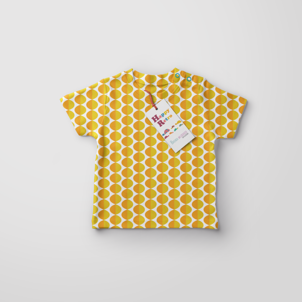 Surface Pattern Designs for apparel & accessories - Funky Dots pattern on a t-shirt from the Happy Retro Collection.