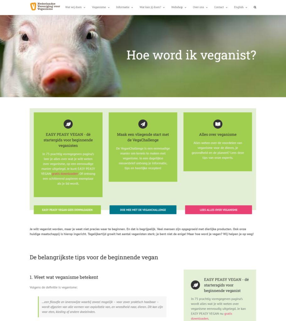 Website Vereniging voor Veganisme
